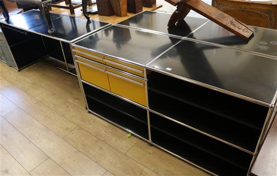 Three chrome and metal panel office units each unit is 152.cm wide